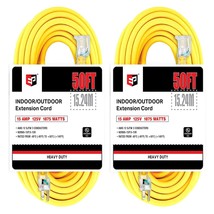 2 Pack 50 Ft Lighted Outdoor Extension Cord - 12/3 Sjtw Heavy Duty Yellow Extens - £10.03 GBP