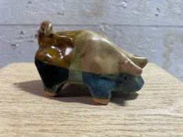 Brown and Blue Pottery Pig Figure Small Neutral Glaze Pig Hog Swine Figurine - £11.60 GBP