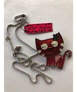 Betsey Johnson Red Cat Pendant/Brooch Silver Tone - €6,82 EUR