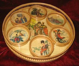 Vintage Bamboo Chinese Serving Tray Coasters Set - £19.57 GBP