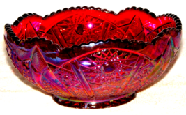 Vtg. Indiana Glass Iridescent Red/Yellow Amberina Carnival Glass Bowl w/... - $39.59