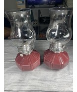 Vintage Oil Lamps Lamplight Farms Pink Mauve Hobnail Glass Kerosene Base... - $45.00