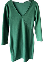 MNG BASICS Women&#39;s 3/4 Sleeve Textured V-neck Winter Dress Size 8 Green - £19.48 GBP