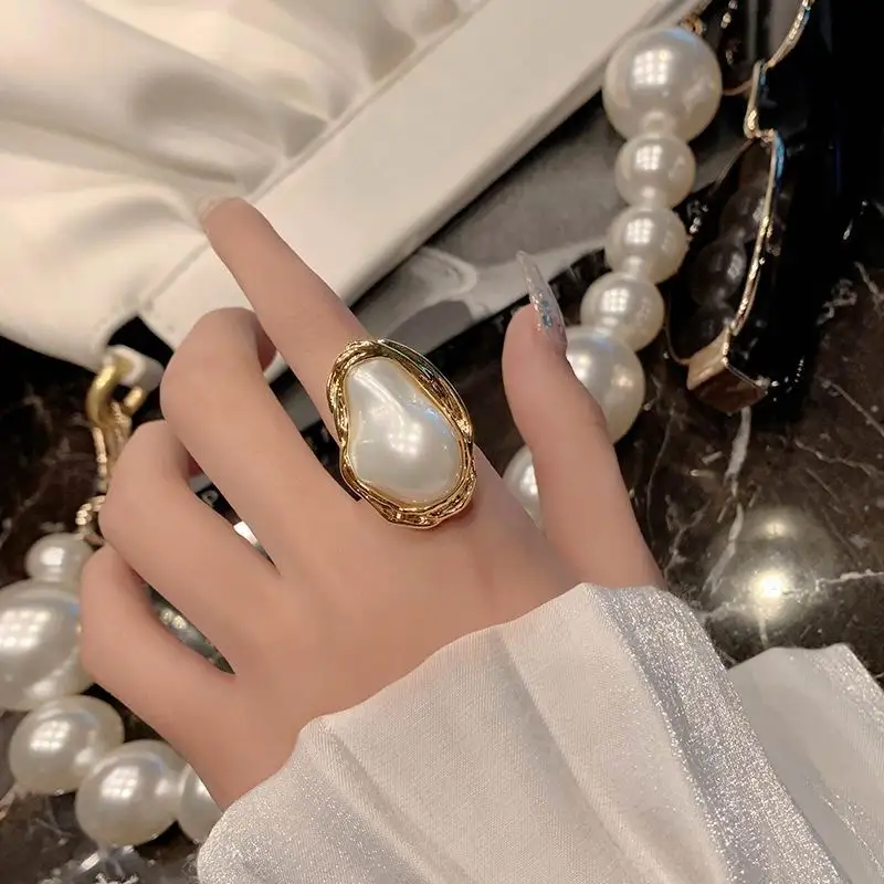 Ent big baroque pearl open rings for women 2022 new jewelry personality ring adjustable thumb200