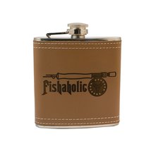 6oz Fishaholic Fly Fishing Leather Flask L1 KLB - $21.55