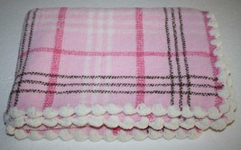 Carters Baby Girls Pink Brown Blanket Plaid Chenille White Scalloped Edge Lovey - £27.83 GBP
