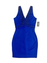 Guess Blue Dress Embroidered V Neck Scuba Knit Mini Sheath Dress SZ 4 NWT $108 - $39.20