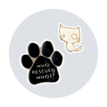 Animal Enamel Pins: Tiny White Cat and Paw Print, Who Rescued Who? - $24.90