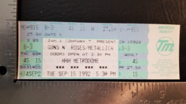 Guns N Roses Metallica - Vintage Sept 15 1992 Minneapolis Mint Whole Show Ticket - £31.51 GBP