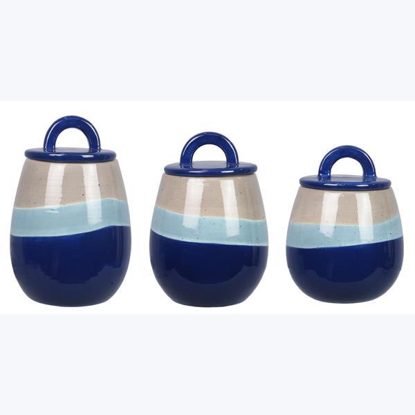 3 Piece ceramic blue artistic canister set - $109.88