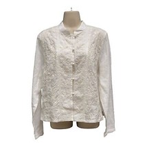 Vtg TALBOTS beautiful white with cream/tan embroidery asian style shirt size 12 - £25.96 GBP