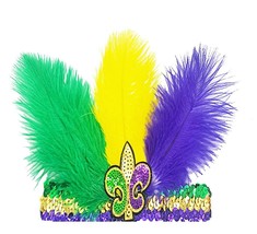 Multicolor Sequins Feather Headband Mardi Gras Feather Headpiece Flapper for Wom - £18.44 GBP