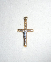 14K Gold Crucifix Cross Pendant Yellow and White Pierced Hollow Religious 2.6G - £195.56 GBP