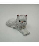 Vintage Porcelain Cat Figurine - White, Long-Haired - Gold Accents - $9.85