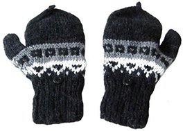 Alpakaandmore, Toddlers Mittens with Cap, Fingerless Gloves 1-3 Years Black, Han - £13.69 GBP