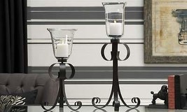 Pedestal Candle Holder Set of 2 Black Iron With Glass Holders 19.9" and 25" High image 2