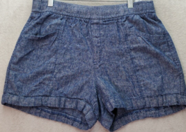 Old Navy Shorts Women&#39;s Size Medium Blue Linen Pockets Elastic Waist Medium Wash - £12.44 GBP