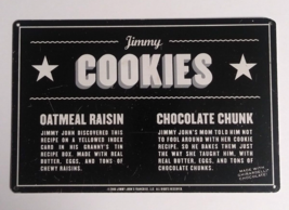 Authentic Jimmy Johns COOKIES Metal Tin Advertising Sign 5.5&quot;h x 8.5&quot;w 2006 - £15.72 GBP
