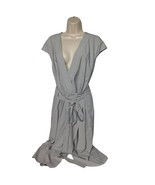 Athleta Wrap Dress Large Gray White Striped Belted Short Sleeve V-Neck C... - $42.56