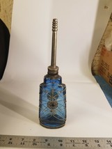 Vintage Colbalt Blue Purfume Bottle with Metal Decoration / Overlay 9.25&quot; - £31.32 GBP