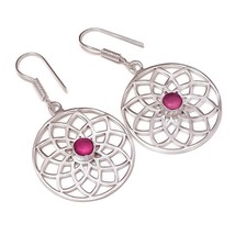 Pink Tourmaline Gemstone 925 Silver Overlay Handmade Flower Drop Dangle Earrings - £7.93 GBP