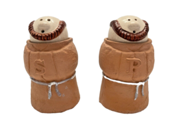 Salt &amp; Pepper Shakers Monk Red Clay Terracotta Shakers 4 Inch Tall Vintage - £11.60 GBP
