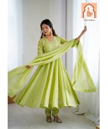 Festive Collection Parrot green Anarkali Gown Set - $62.00