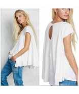 Free People We the Free Ivory Linen Blend Sylvie Keyhole Trapeze Fit Tee... - $441.78 MXN