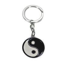 YIN YANG KEYCHAIN Metal Enamel Key Chain Ring 3.5&quot; Martial Arts Tai Chi ... - £6.35 GBP