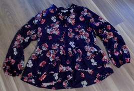 Skies are Blue Blouse Burgundy Floral Shirt Size Small Top -$79 -NWOT - £10.78 GBP