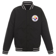 NFL Pittsburgh Steelers Poly Twill Jacket Black One Patch Logos JH Design - £95.91 GBP