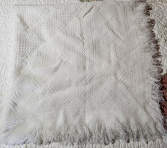 Vintage Acrylic Baby Blanket Fringe White NOS Made In Japan Woven Delicate Lovey - £13.99 GBP