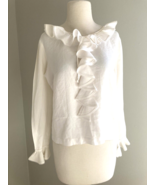 Vtg BLOUSE  FRONT RUFFLE Bow Back Button, lace BOHEMIAN s-m Steampunk - $620.95 MXN