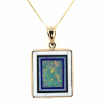 Kaufmann 14k Gold Genuine Natural Opal Intarsia Pendant with Lapis (#J6240) - £801.84 GBP