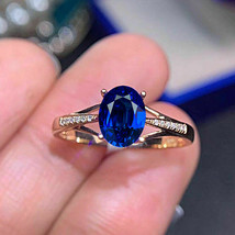 1Ct Solitaire Oval Blue Sapphire Diamond Engagement Ring 14k Yellow Gold Plated - £87.56 GBP