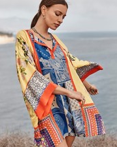 Johnny Was Arden Pure Silk Kimono MEDIUM Mixed Print Tunic Women Oversiz... - $115.00
