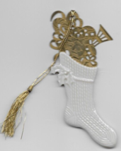 Vintage 1997 Lenox Ivory Porcelain and Gold Metal Stocking Ornament 4&quot; - £7.94 GBP