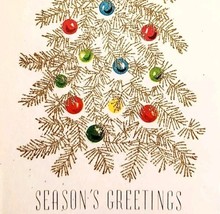 1960-70s Christmas Greeting Card Glitter Xmas Tree Seasons Greetings VTG... - $19.99