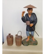 Vintage Hakata Urasaki Clay Figurine Water Carrier with 2 Buckets and Ladle - £54.53 GBP