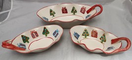 Ceramiche Le Favolose Hand Painted Serving 3 Pc Dish Set Decor Christmas Italy - £31.52 GBP