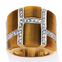 14K Gold Emerald Cut Accent Tigers Eye Gp Band Ring Size 5 6 7 8 9 10 - $129.99