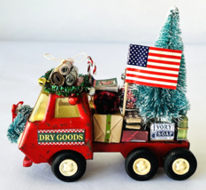 Miniature Christmas Display Vintage Tonka Truck Packed with Holiday Gifts Flag - $33.85