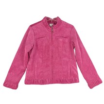 CHICO&#39;S Pink Embossed Floral Full Zip Ruffle Corduroy Jacket, Sz 1 (US M... - £21.31 GBP