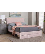 Donnica Modern Light Pink Pleated Velvet Queen Size Storage Bed - $7,790.21 MXN