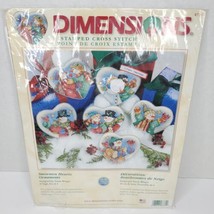Dimensions Cross Stitch Kit Snowmen Hearts Ornaments Set Of 6 Christmas 8731 New - $29.05