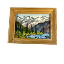 Miniature Original signed framed painting landscape mountains trees river 5.25” - £44.83 GBP