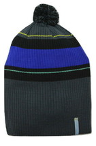 Bauer Striped Gray &amp; Blue Knit Pom Pom Beanie Winter Hat - £14.84 GBP