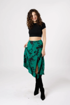 Band of the Free Gypsies Skirt Medium Etta Emerald Green Floral Midi Front Slit - £23.60 GBP