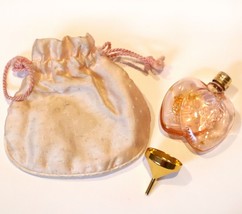 Adorable Antique Glass Perfume Bottle France Peach Shaped Funnel Satin Pouch - £67.26 GBP