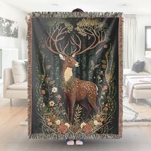 Enchanted Stag Woven Blanket Throw Medieval Tapestry Nature Fantasy Deer... - $52.79+